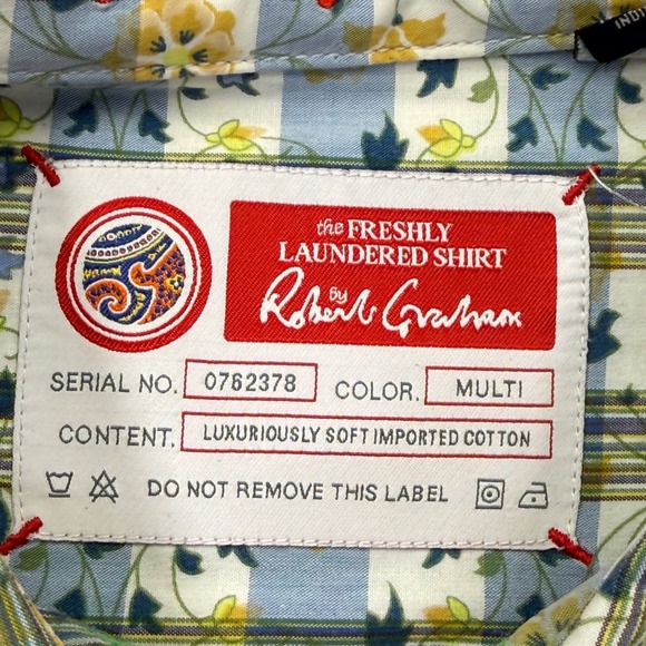 Robert Graham Freshly Laundered Shirt Mens Blue Yellow Floral Plaid Cotton XL - Picture 3 of 12
